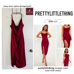 PRETTYLITTLETHING Strappy Satin Cowl Midi Dress